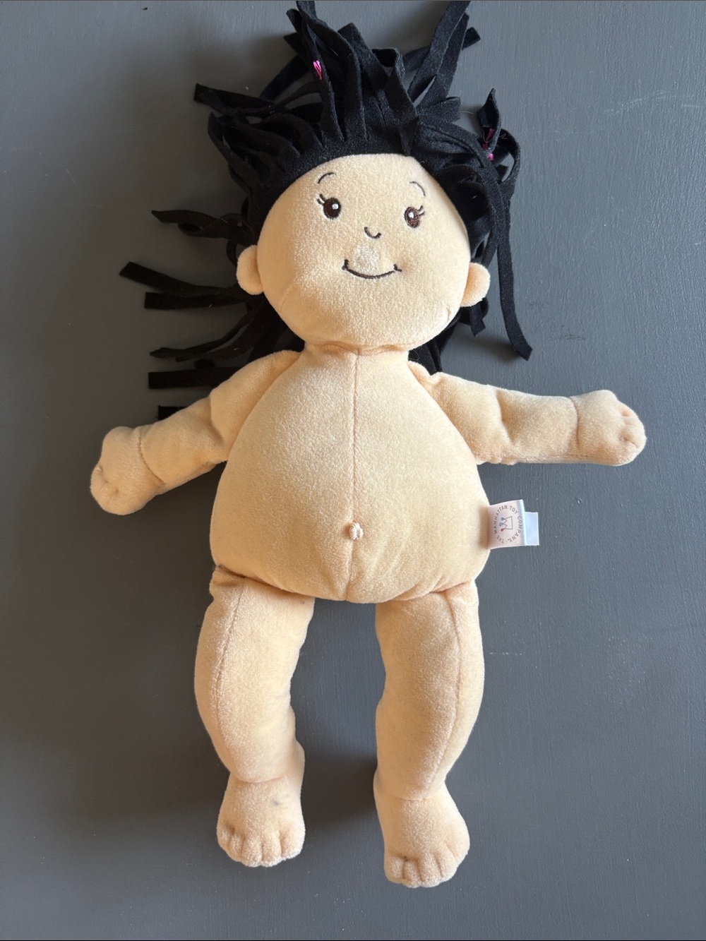 Manhattan Toy Company Soft Plush Baby Doll Black Yarn Hair